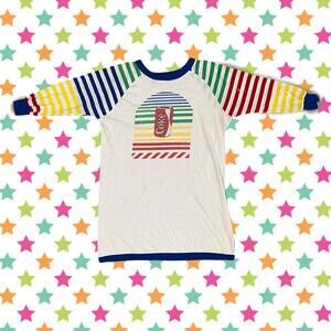 Vintage 80s Coca Cola coke sleepwear pajama colorful striped shirt